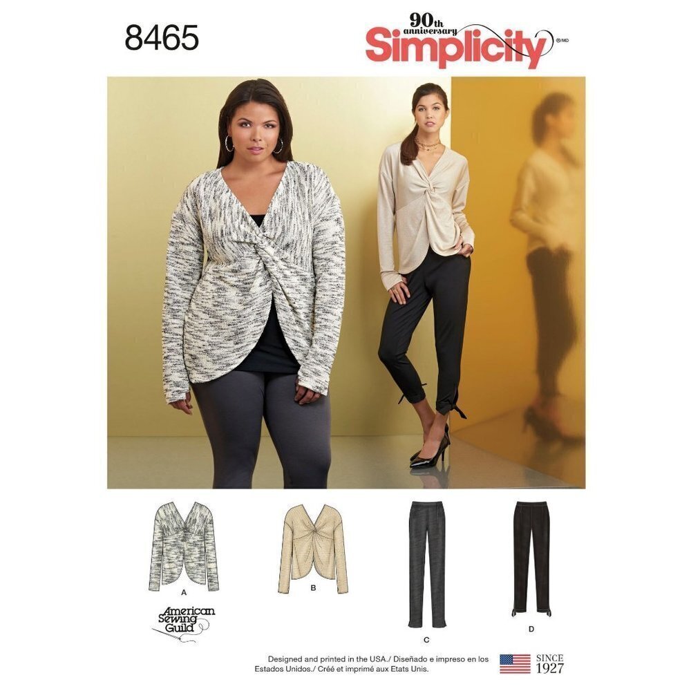 Simplicity Sewing Pattern 8465 Knit Twist‎ Tops Pants Misses Size XXS-XXL